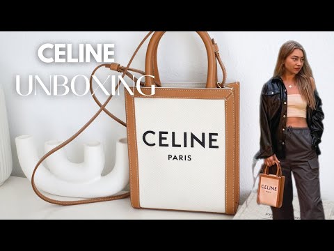 Celine small Vertical Cabas Canvas with celine print and calfskin