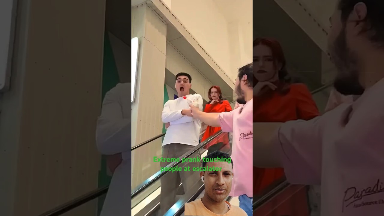 Extreme prank touching people at escalator 