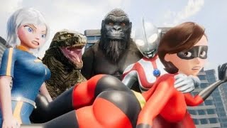 Elastigirl vs King kong , Ginormica, Godzilla y Ultraman (Re-Uploaded)