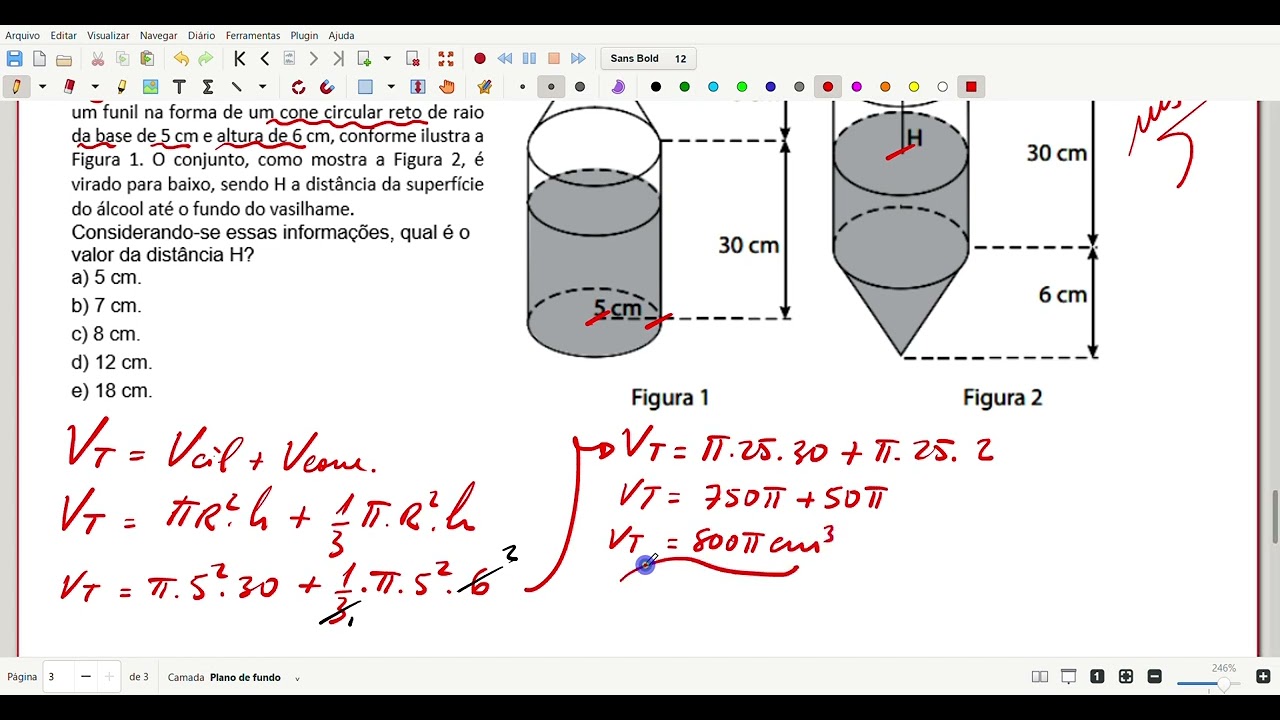 (ENEM) Um vasilhame na forma de um cilindro circular reto de raio da base de 5 cm e altura de...