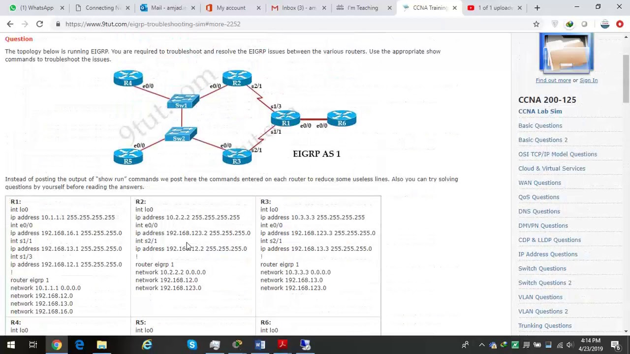 EIGRP Troubleshooting LAB in CCNA Exam urdu/Hindi - YouTube