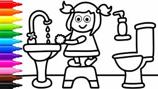 🧼🚰Easy Kid Hand Wash Drawing & Coloring For Kids👧🌈 | Easy step-by-step Draw & Color✏️🎨 | #ziid