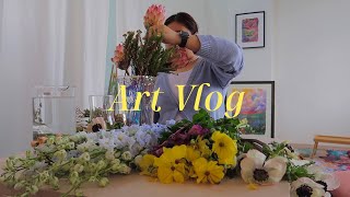 ART VLOG ✶ ( making flower arrangement + diy tufting mirror rug )