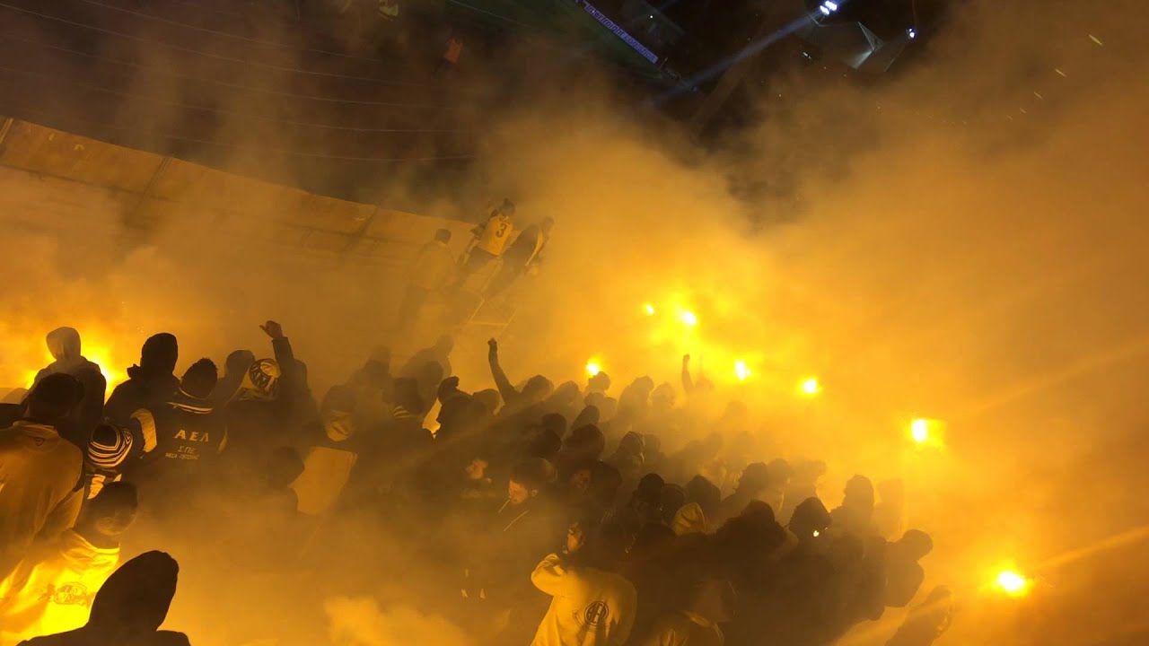 AEL Limassol supporters entrance of the team 18/2/2015 Cup - YouTube