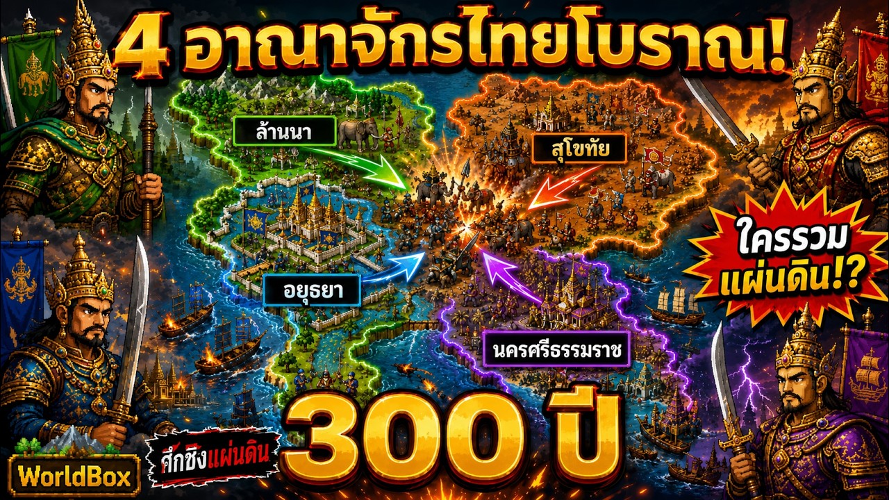 จะเกิดอะไรขึ้น ถ้า 4 อาณาจักรไทยโบราณสู้กัน 300 ปี ใครจะรวมแผ่นดินได้!? | WorldBox