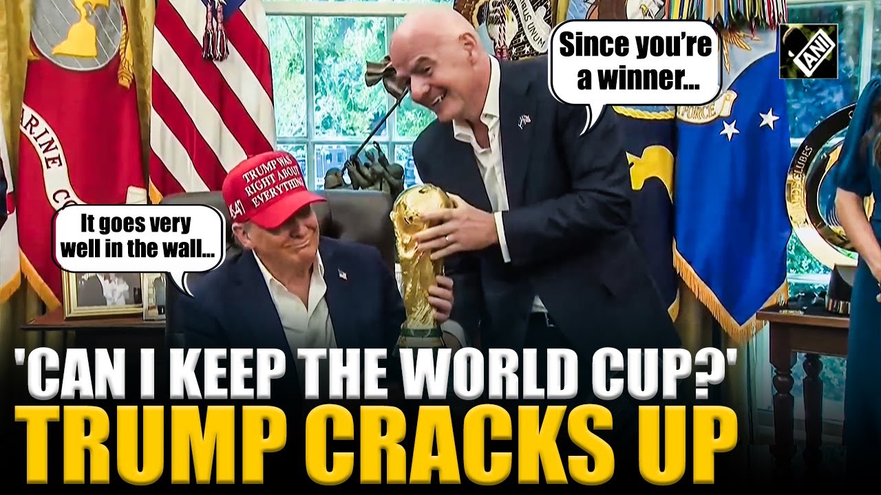 US President Trump holds 2026 FIFA World Cup trophy in the Oval Office