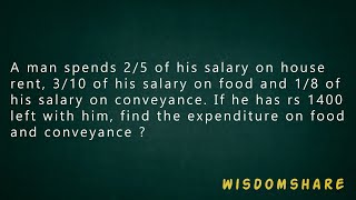 A man spends 2/5 of his salary on house rent, 3/10 of his salary on food and 1/8 of.. • WISDOMSHARE