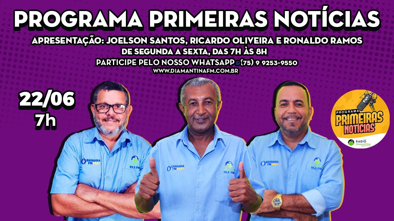 Programa Primeiras Notícias 22/06/2023 Diamantina FM A rádio que
