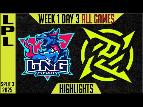 LNG vs NIP Highlights ALL GAMES | LPL Split 3 2025 W1D3 | LNG Esports vs Ninjas In Pyjamas