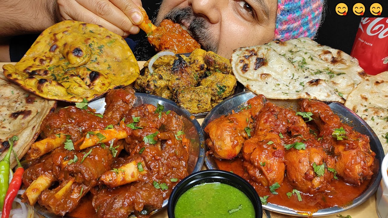 SPICY MUTTON CURRY, SPICY CHICKEN CURRY & BUTTER NAAN EATING SHOW | Chicken Curry With Naan Mukbang