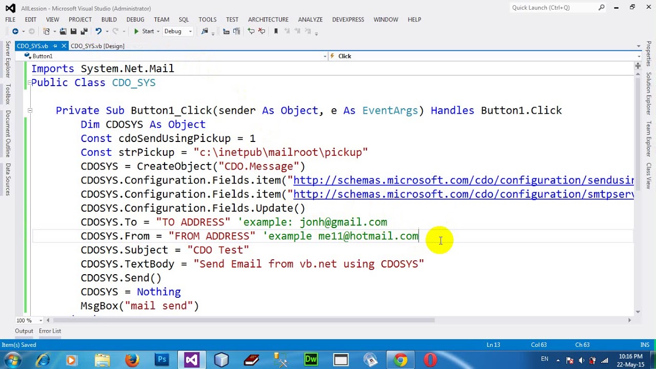 How to Send email using CDOSYS in VB NET 2012 YouTube