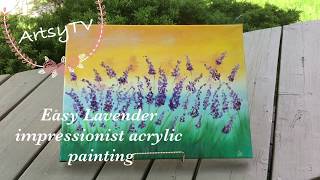 lavender acrylic painting easy tutorial impressionist field