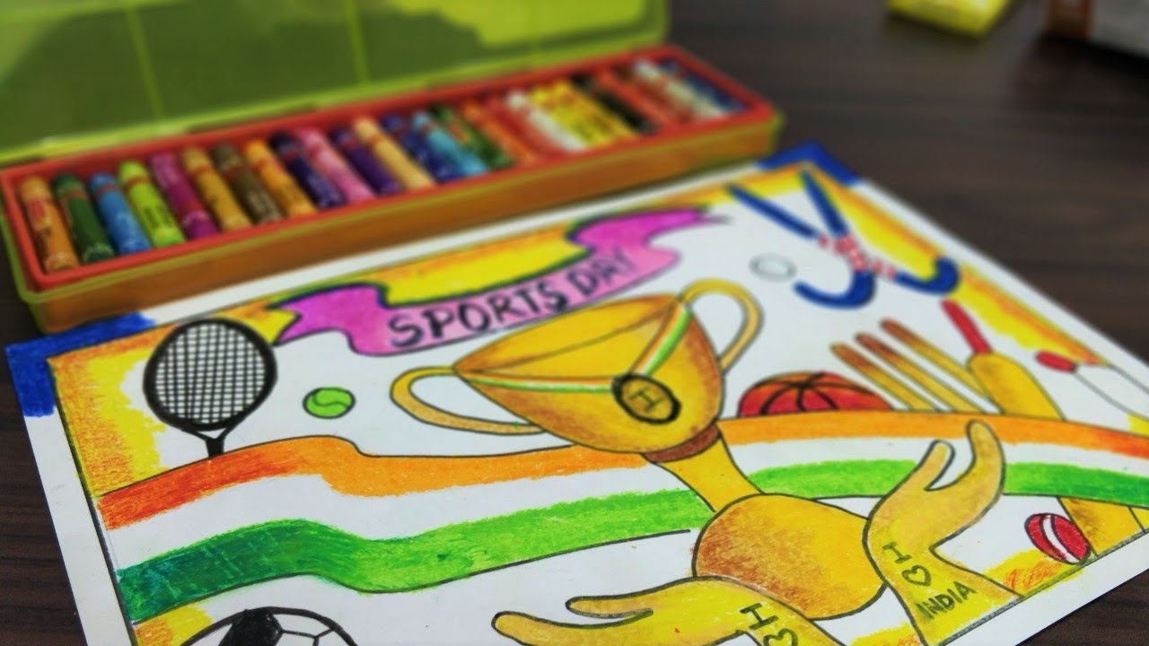 National sports day Drawing with oil pastels |Easy sports day ...