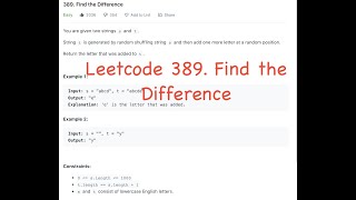 7 Feb Leetcode Daily 23. 389. Find the Difference - Problem Statement (Hindi)