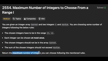 Leetcode 2554. Maximum Number of Integers to Choose From a Range I