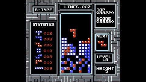 [NES Tetris] PAL B-Type 18-5 with 2 tetris, 74183