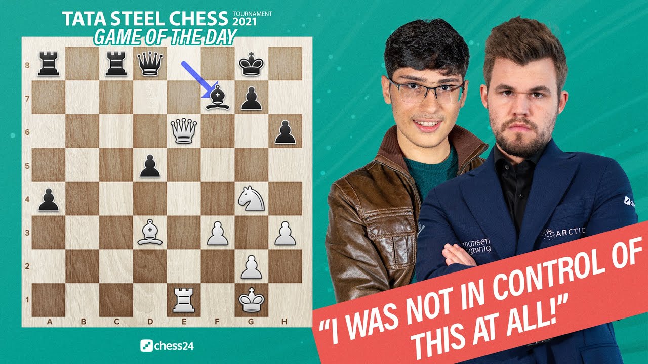 SZACHY 292# Magnus Carlsen - Firouzja Alireza, TATA STEEL 2021, debiut  szachowy gambit hetmański 