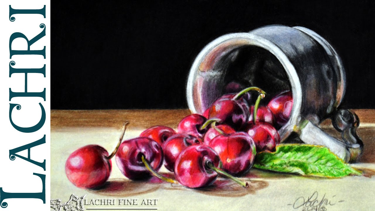 Drawing Cherries with Polychromos colored pencil w/ Lachri