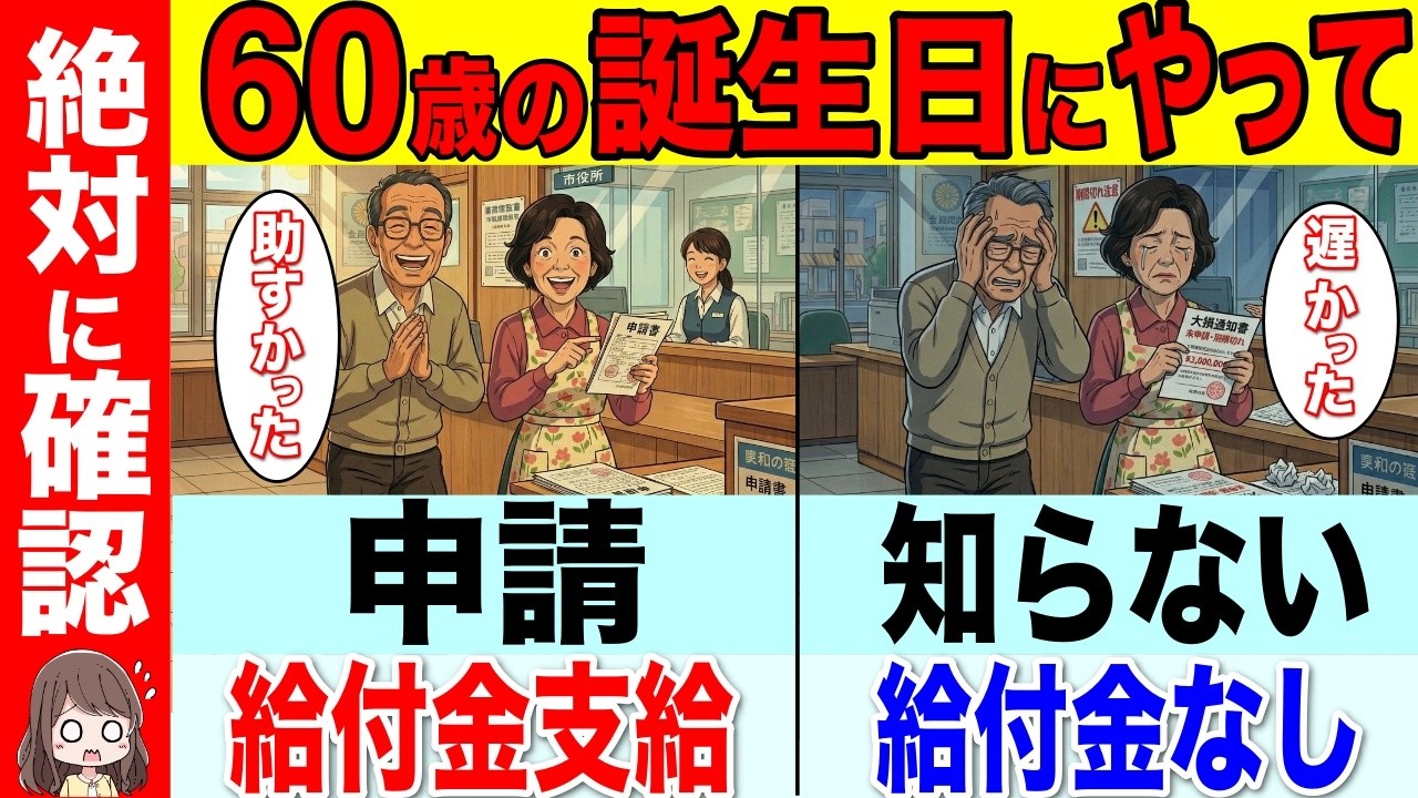 【2026年新ルール】60歳になったら絶対に申請するべき制度10選！知らないと大損します！【給付金/助成金/貰える】
