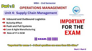 Operations Management Unit 4: Supply Chain Management Part 2 | Important Topics for MBA Exam