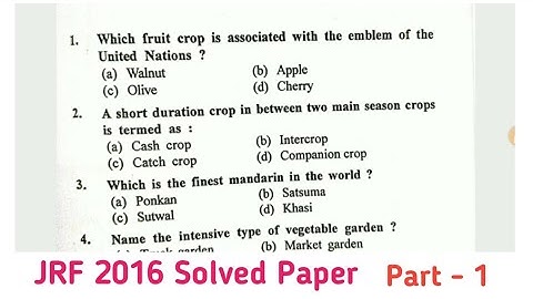 #jrf ll JRF 2016 HORTICULTURE @ SOLVED QUESTION PAPER ll JRF QUESTION PAPER ll part 1 #icarjrf