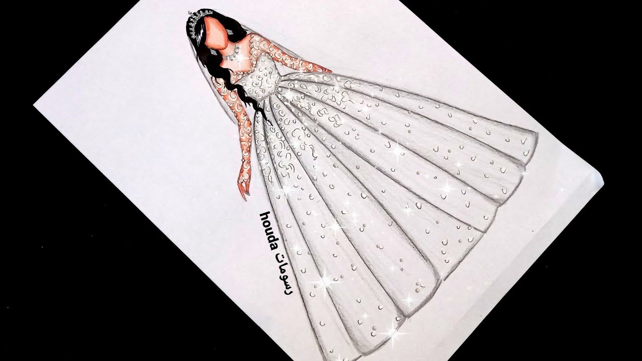 تعلم رسم فستان زفاف رائع /أسهل طريقة لرسم فستان زفاف فخم /wedding dress  drawing - YouTube