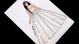 تعلم رسم فستان زفاف رائع /أسهل طريقة لرسم فستان زفاف فخم   /wedding dress drawing