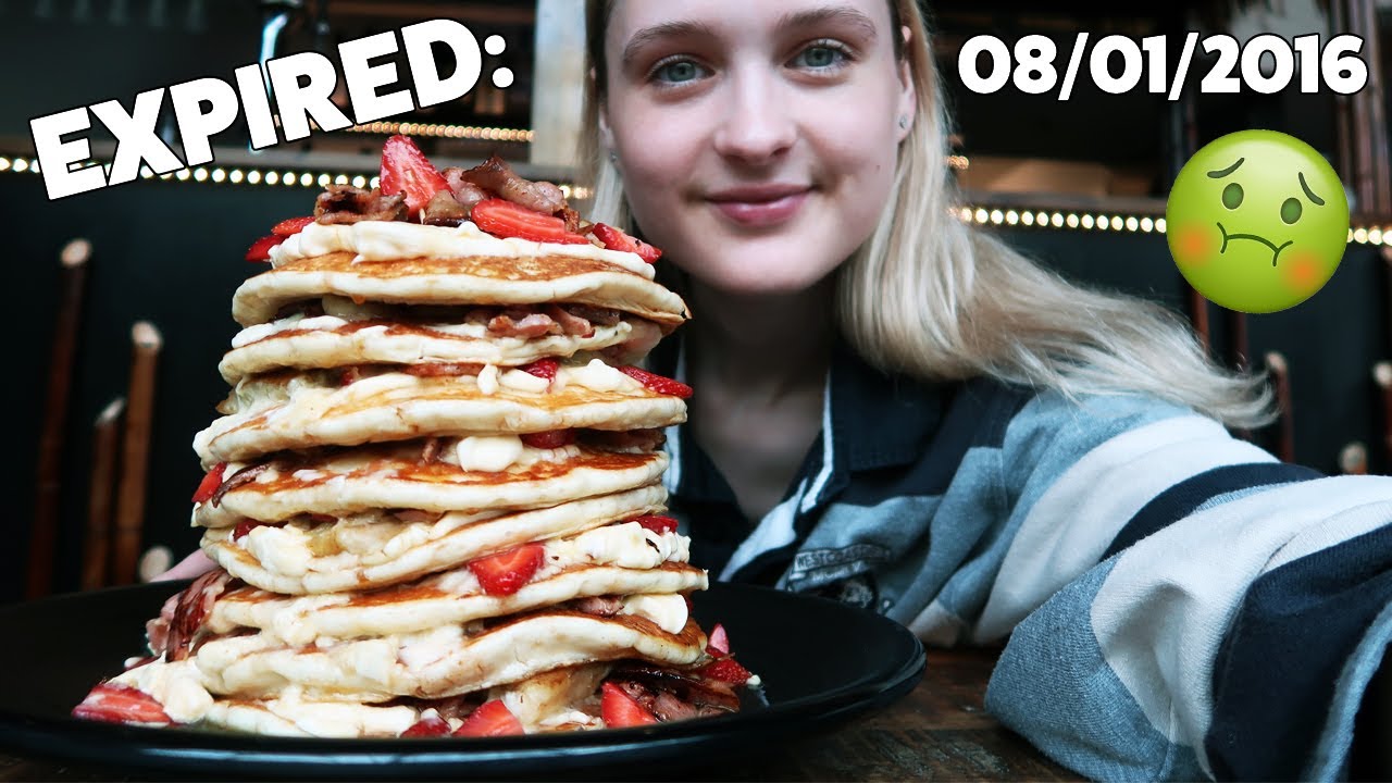 GIRL EATS GIANT EXPIRED PANCAKE STACK GIRLS VS FOOD YouTube