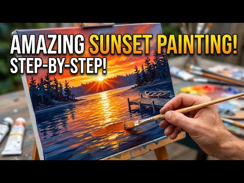How to Paint a Stunning Sunset Lake Landscape | Step-by-Step Acrylic Tutorial