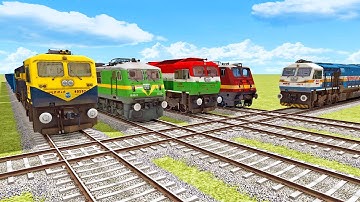 5 TRAINS DIAMOND RAILROAD CROSSING AT BUMPY RAILROAD TRACKS | Railroad Crossing | Train Simulator