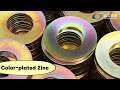 Colored zinc plated disc spring.
