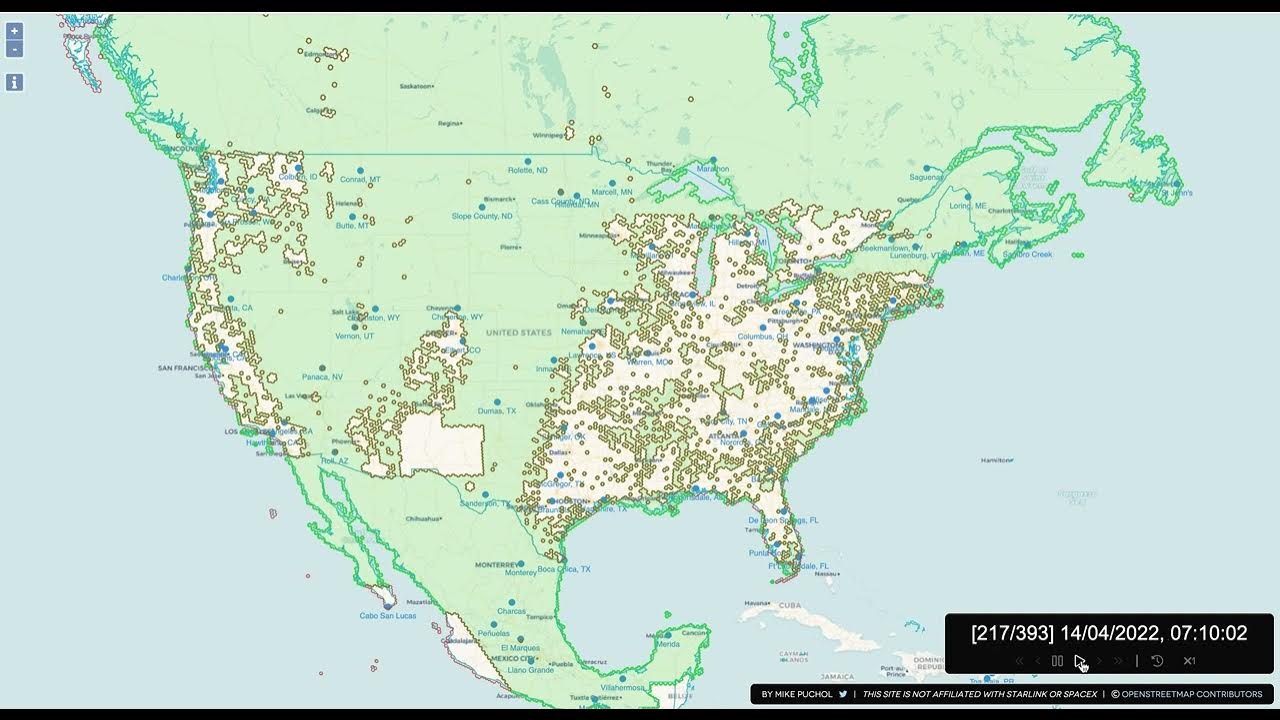  Starlink coverage animation  - Showing a fast animation of US coverage during April.