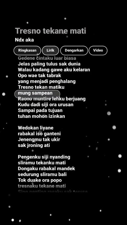 Lirik Lagu Tresno Tekane Mati