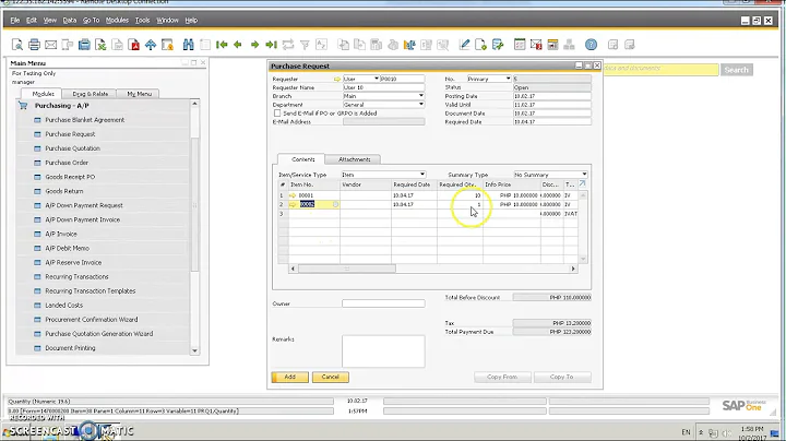 SAP B1 Purchase Request