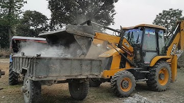 JCB Backhoe Loder Loading Stone in Tractor - JCB Digger Working Video
