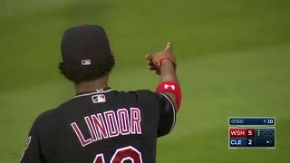 WSH@CLE: Lindor's diving stop takes a hit from Revere