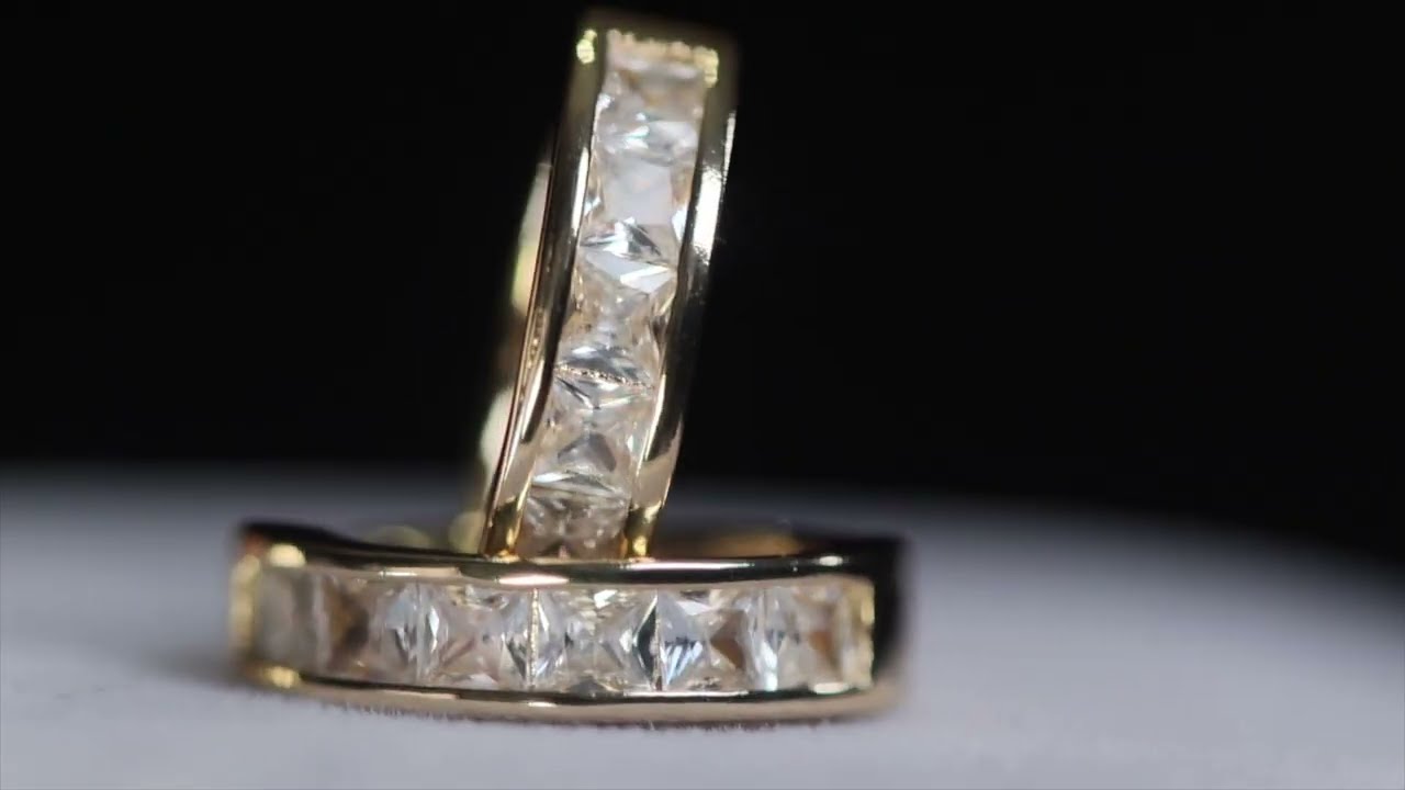 Small gold diamond hoop earrings, womens diamond hoop earrings, princess cut hoop earrings