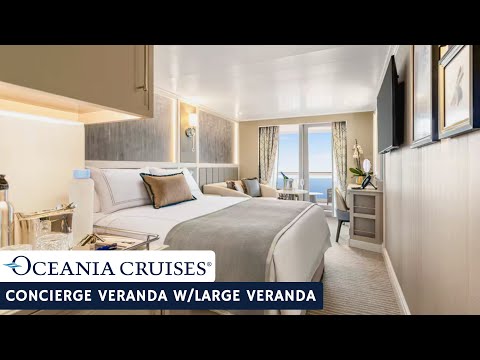 Oceania Allura Concierge Level Veranda with Large Veranda walkthrough tour
