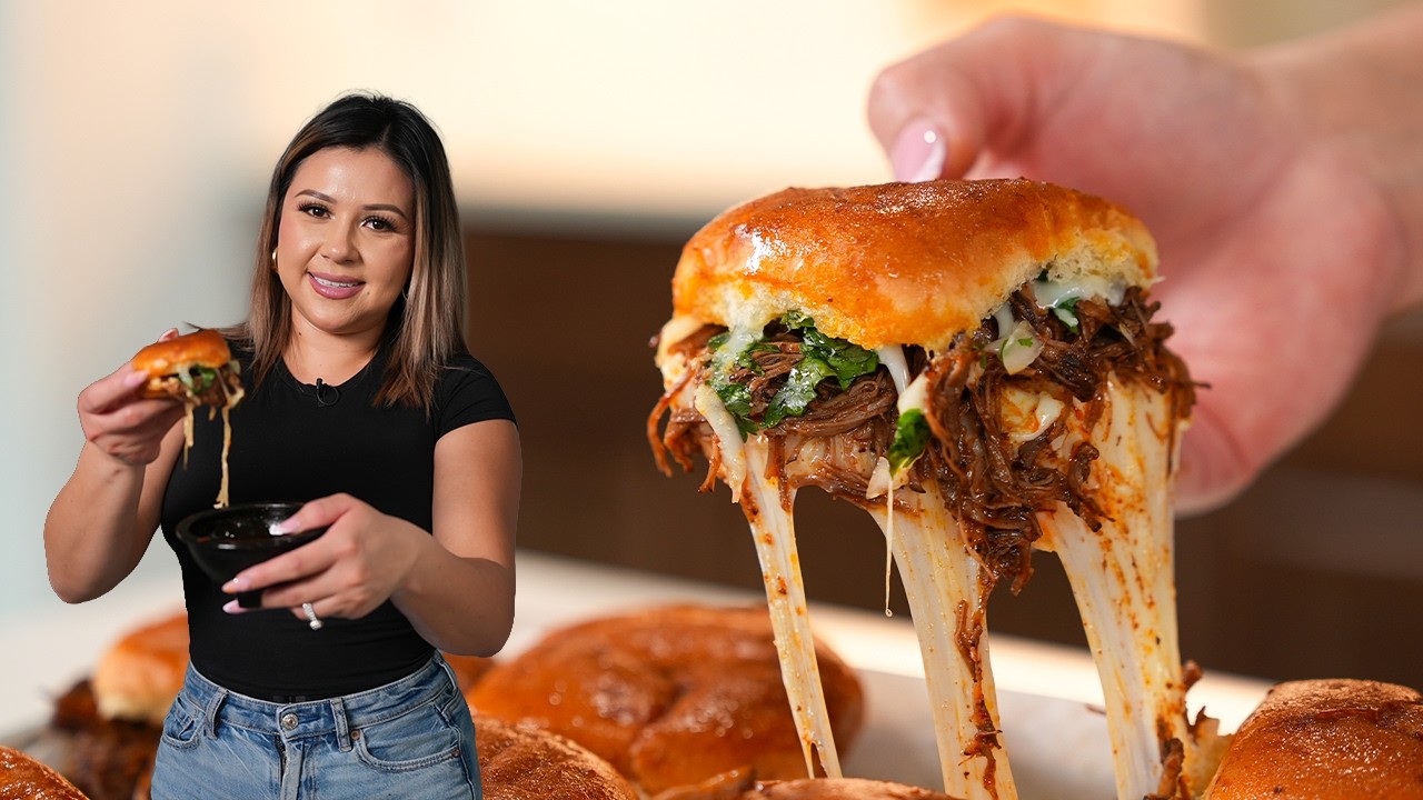 The Perfect Way To Use Leftover Birria | Cheesy Birria Sliders | Cooking Con Claudia
