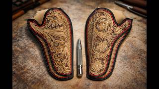 Leather Gun Holsters Floral Carving Matched Pair Leathercraft ASMR