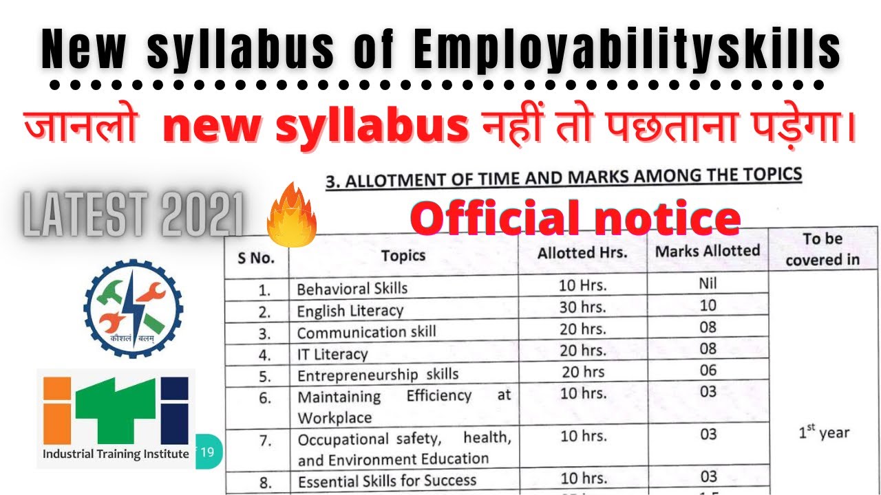 ITI Employability skills Syllabus in Hindi detail ✓ | Employability skill Nimi Pattern Syllabus 2021