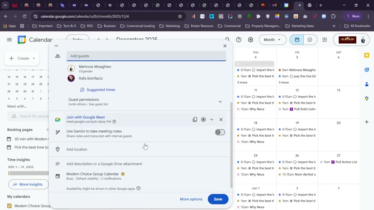 Назначение встречи или собрания в Google Календаре
