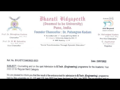 Bharati Vidhyapeeth Pune Counselling Schedule 2022 | Expected Cut off Bharti vidhyapeeth|