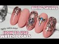 💀 SKULL DECALS | GIRLY HALLOWEEN art | How to use WATER DECALS on gel polish nails tutorial