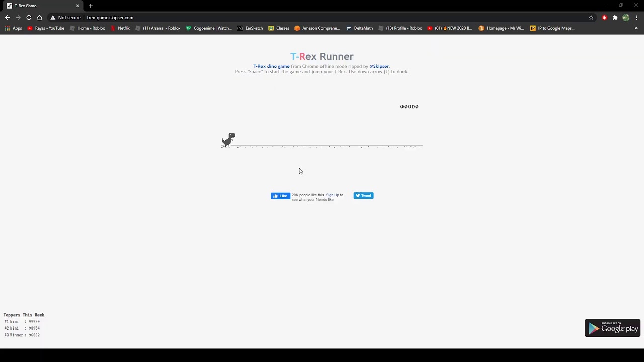 no internet t rex game