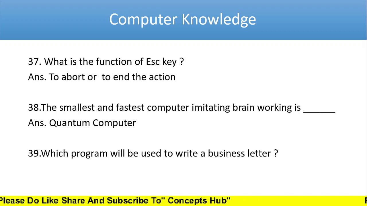 Computer Knowledge || Part 5 || TOP 100 Questions || ECGC PO || RRB PO ...
