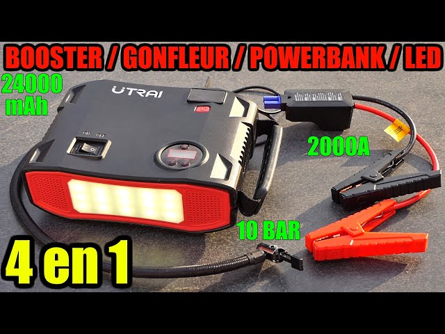 UTRAI 4 en 1 Booster 2000A Gonfleur 10BAR Powerbank 24000 mAh et LED 5W  démarreur de voiture 