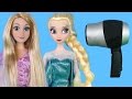 ELSA and Rapunzel at HAIR SALON! Barbie is the hair stylist!
