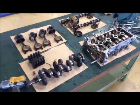 1級　実習  エンジン分解・組立実習　1SZ  クランクシャフト取外し〜バルブ脱着