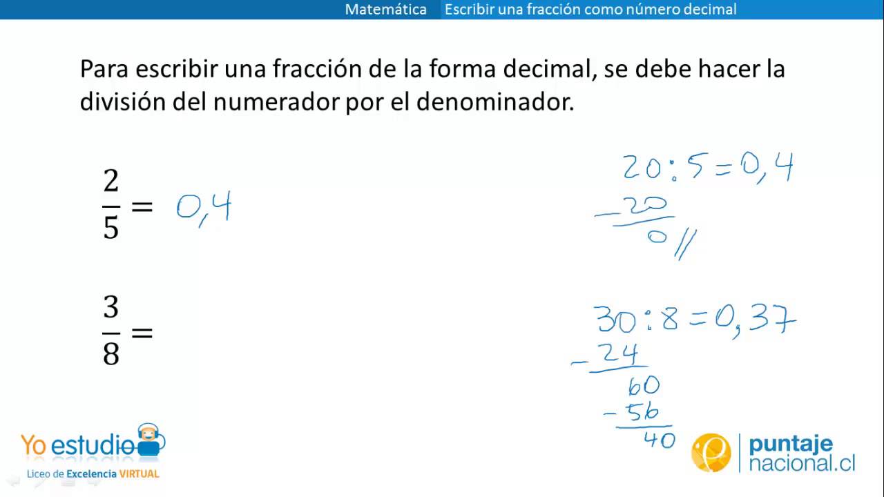 Matematica Escribir Una Fraccion Como Numero Decimal Youtube